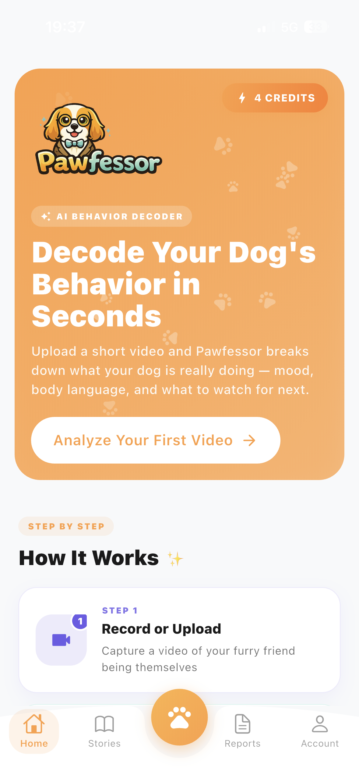 Pawfessor home screen on iPhone
