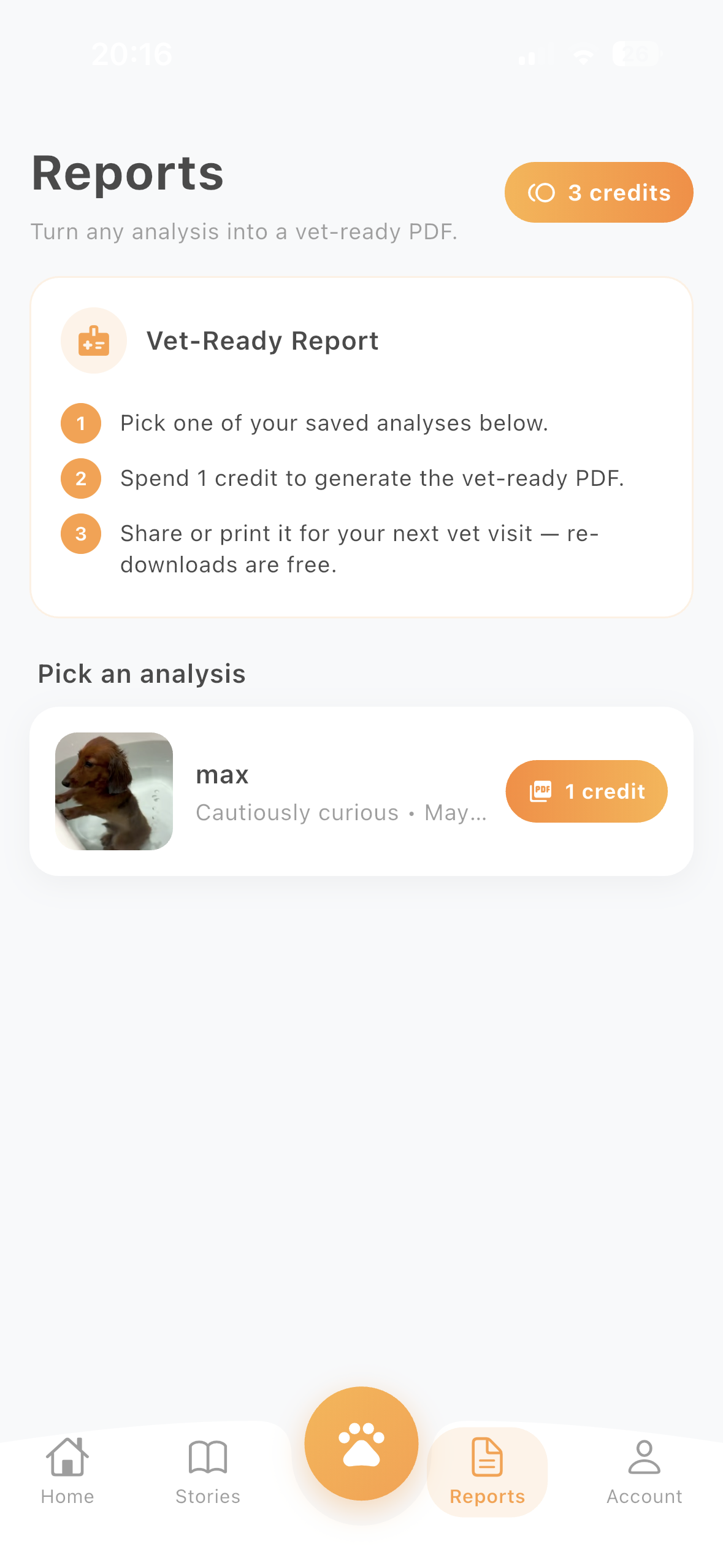 Pawfessor reports list with past analyses
